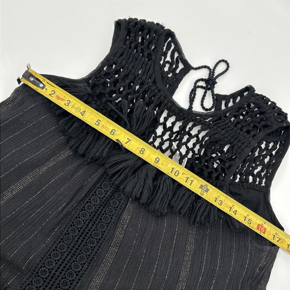 Anthropologie Maeve Abilene Maxi Dress Size M Black Crochet Tassel Cotton Lurex - Picture 10 of 11